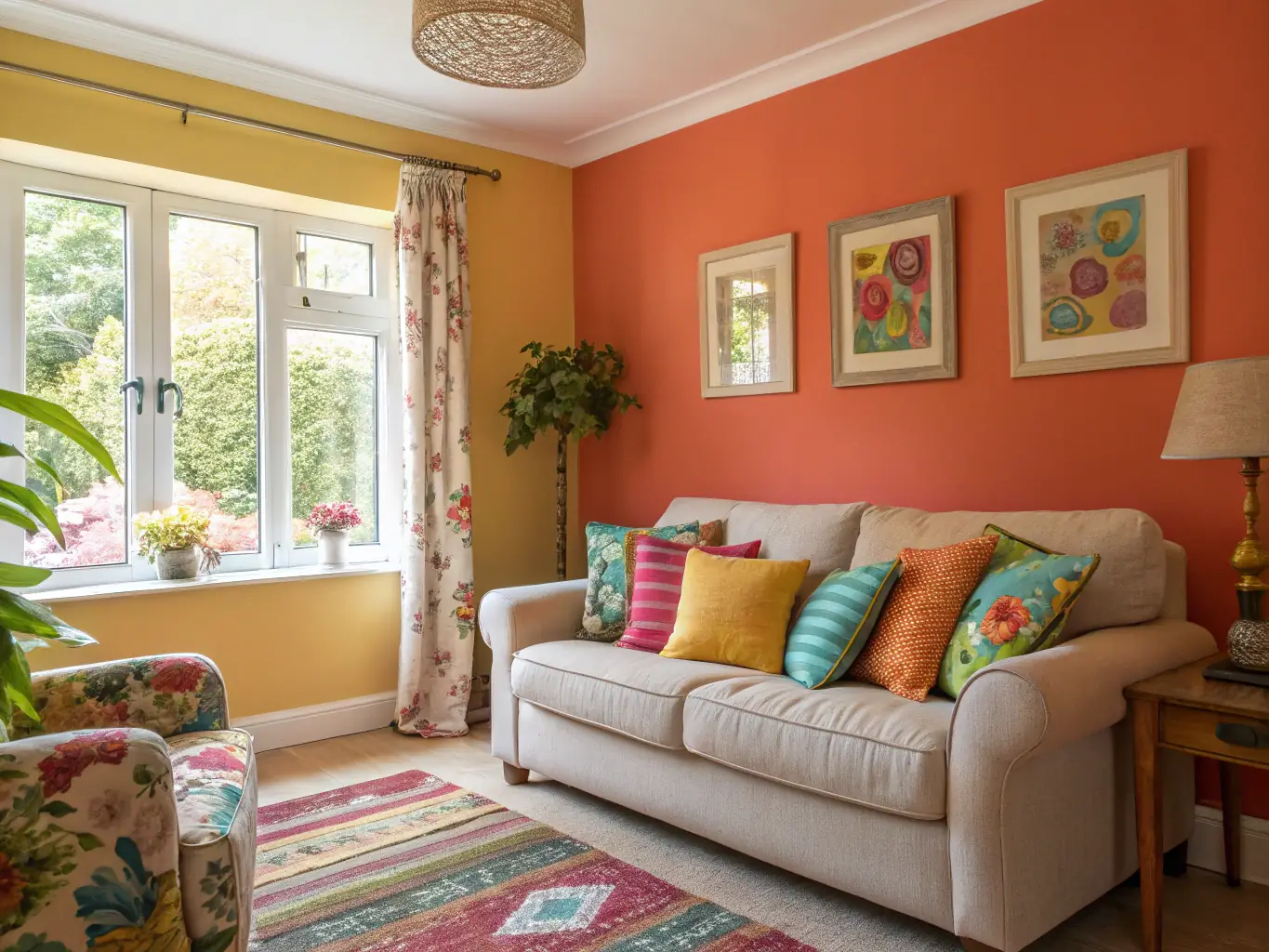 A beautifully painted living room with natural light, showcasing the quality of residential interior painting.